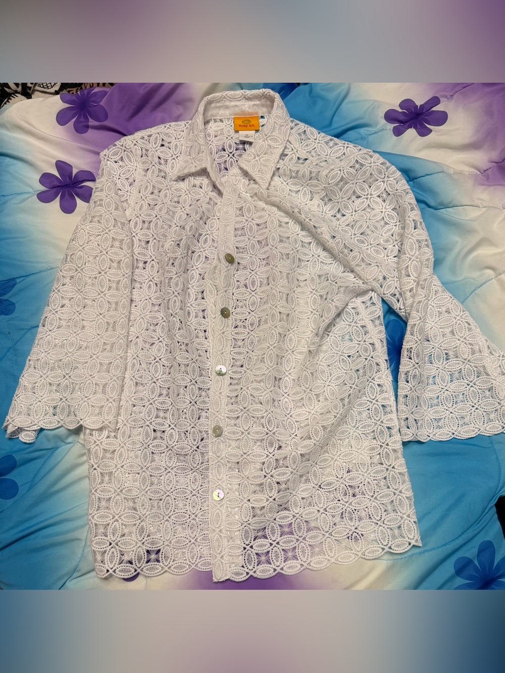 White Lace Button-Up Shirt - Unbranded